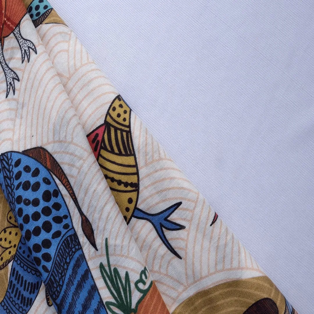 Multicolor Gond Digital Chanderi Fabric