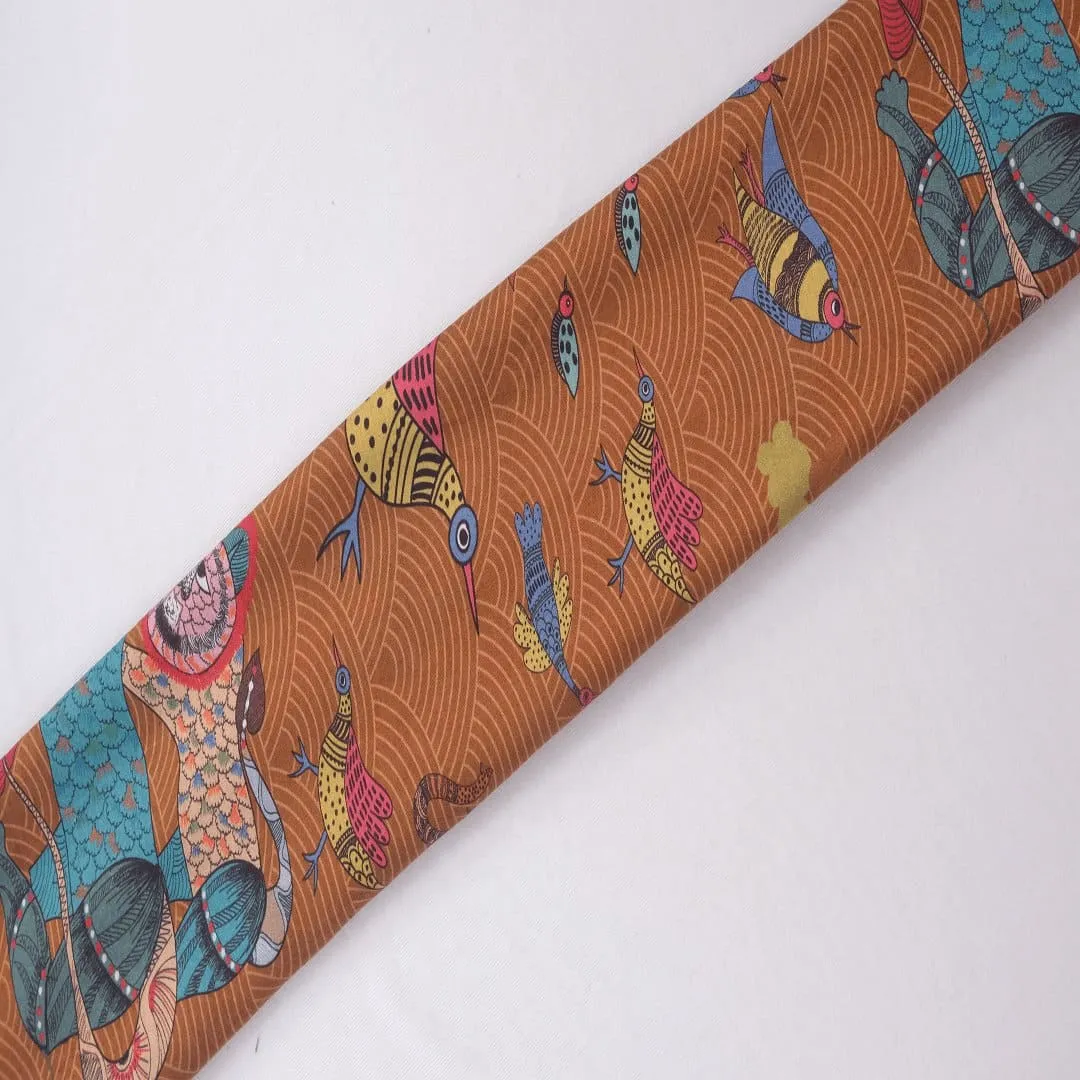 Multicolor Gond Print Silk Fabric