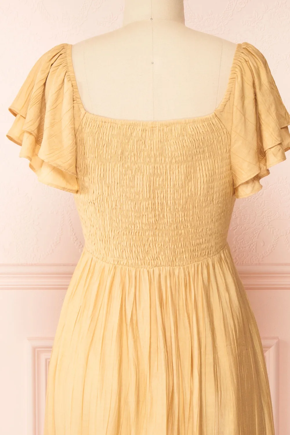 Myrtille Beige | Midi Dress w/ Ruffled Sleeves