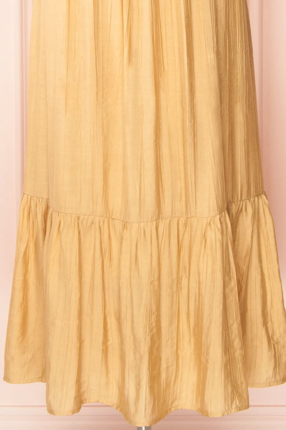 Myrtille Beige | Midi Dress w/ Ruffled Sleeves