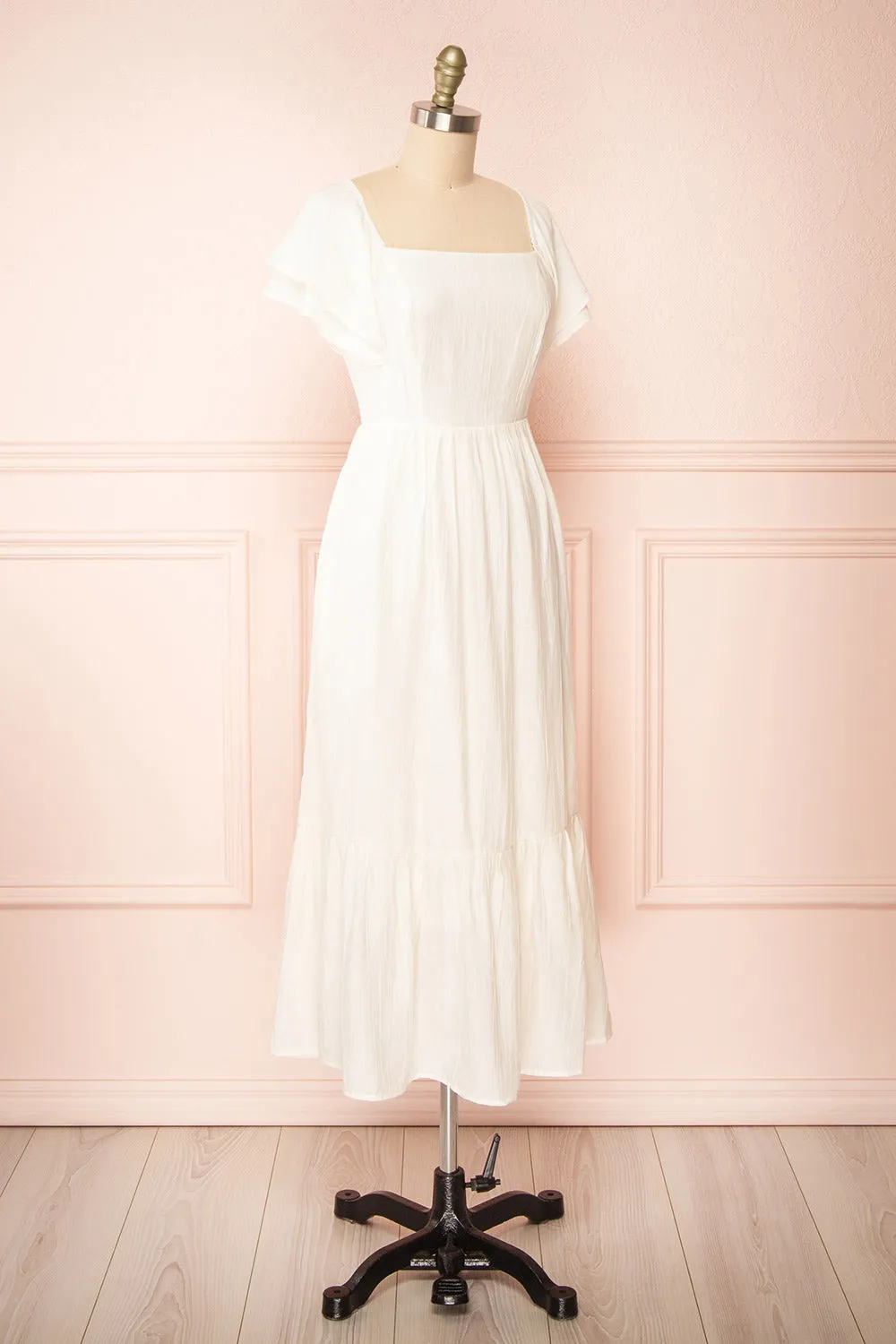 Myrtille Ivory | Midi Dress w/ Ruffled Sleeves