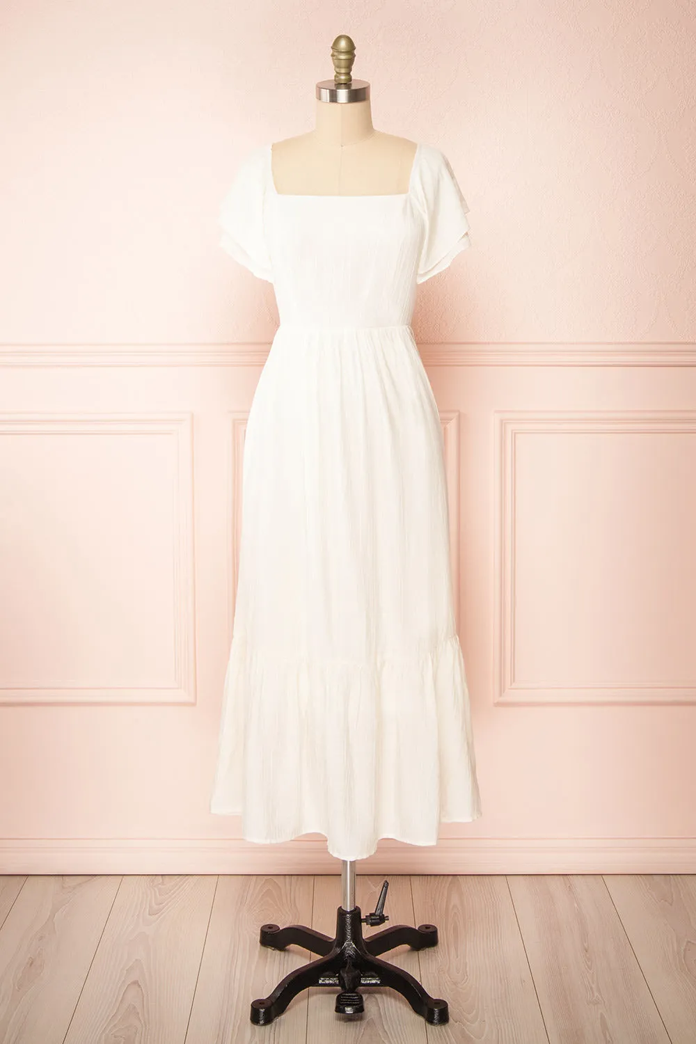 Myrtille Ivory | Midi Dress w/ Ruffled Sleeves
