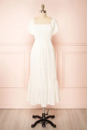 Myrtille Ivory | Midi Dress w/ Ruffled Sleeves