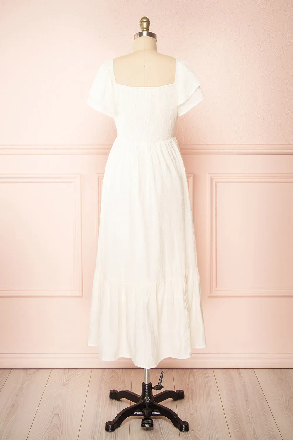 Myrtille Ivory | Midi Dress w/ Ruffled Sleeves