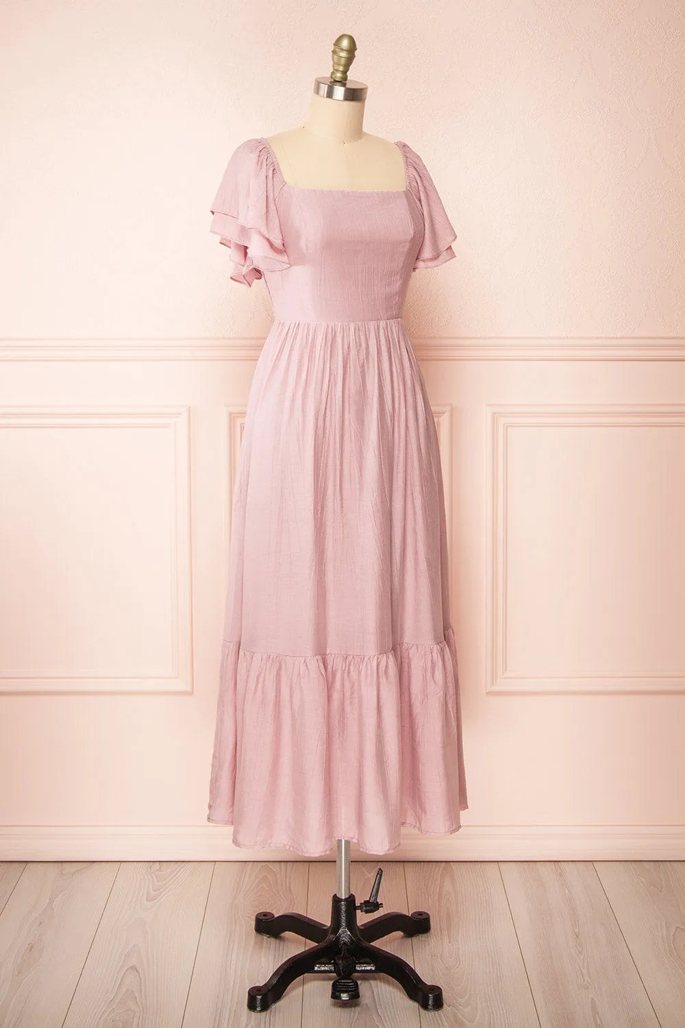 Myrtille | Mauve Midi Dress w/ Ruffled Sleeves