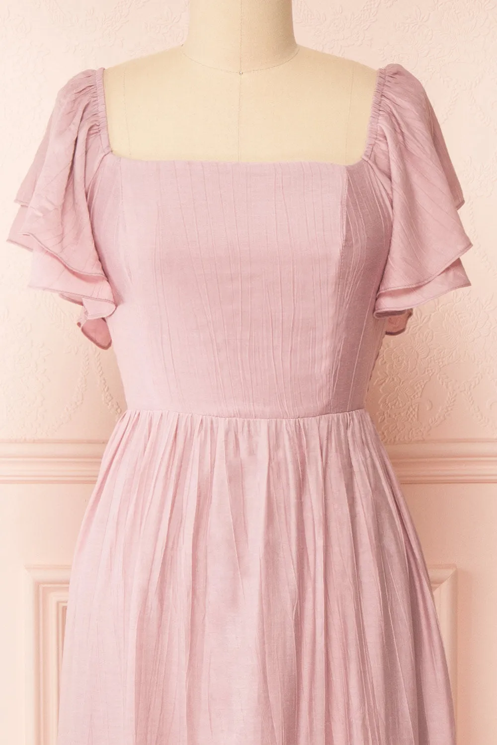 Myrtille | Mauve Midi Dress w/ Ruffled Sleeves