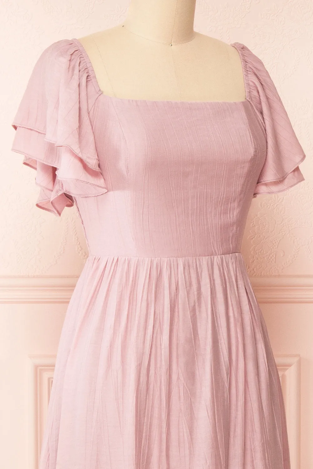 Myrtille | Mauve Midi Dress w/ Ruffled Sleeves