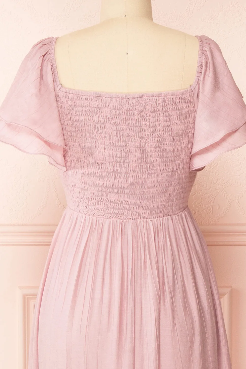 Myrtille | Mauve Midi Dress w/ Ruffled Sleeves