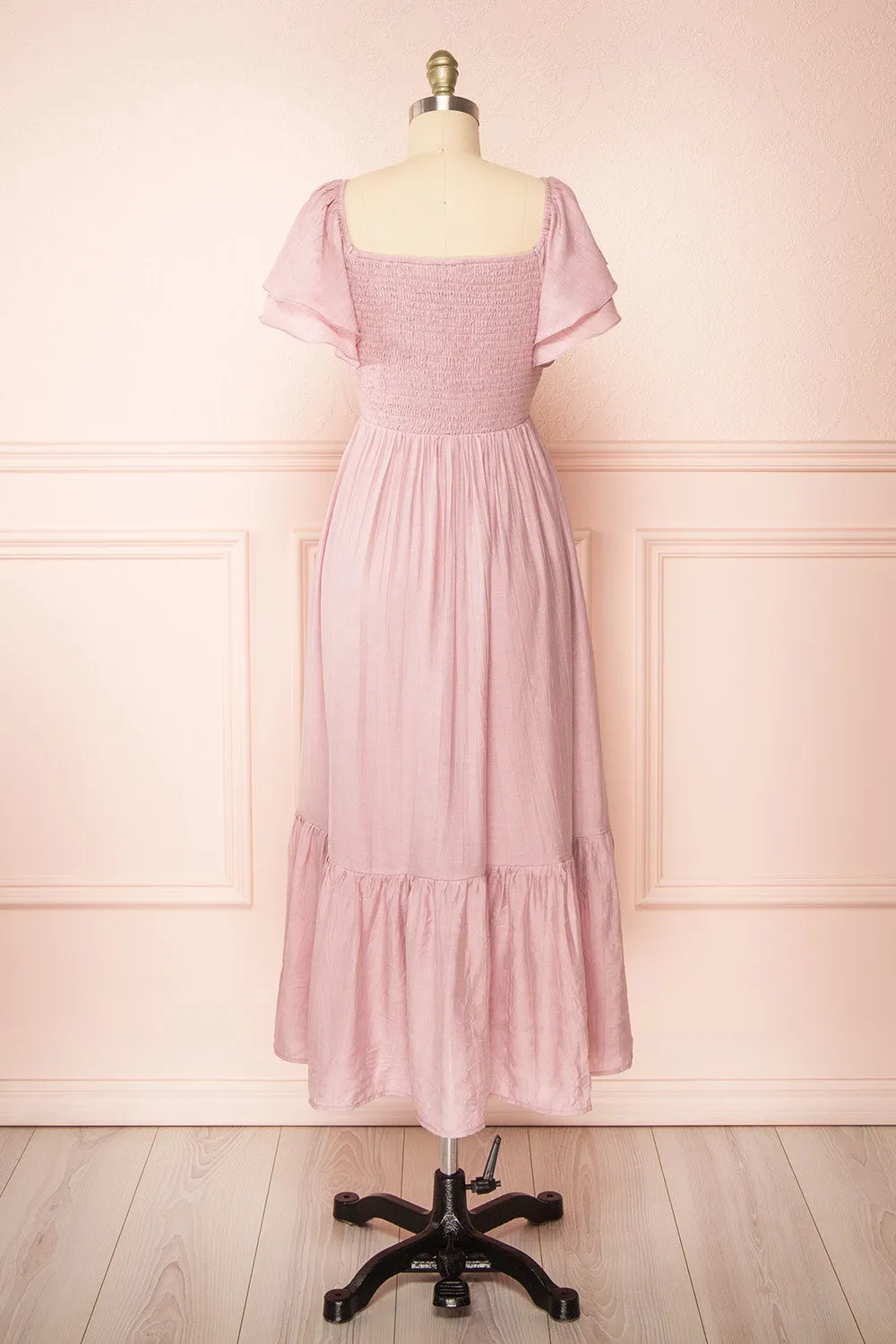Myrtille | Mauve Midi Dress w/ Ruffled Sleeves