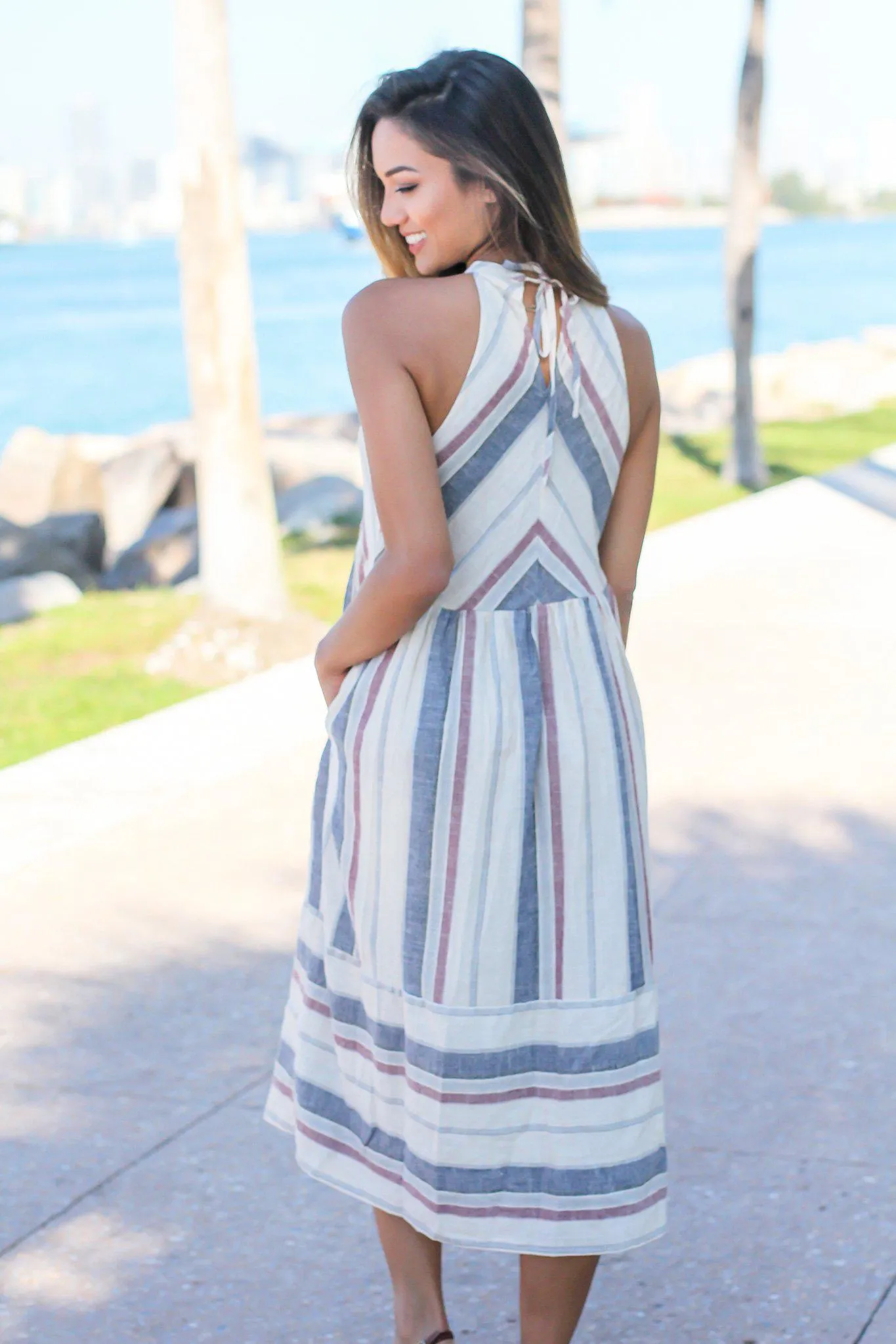 Natural Striped Midi Dress