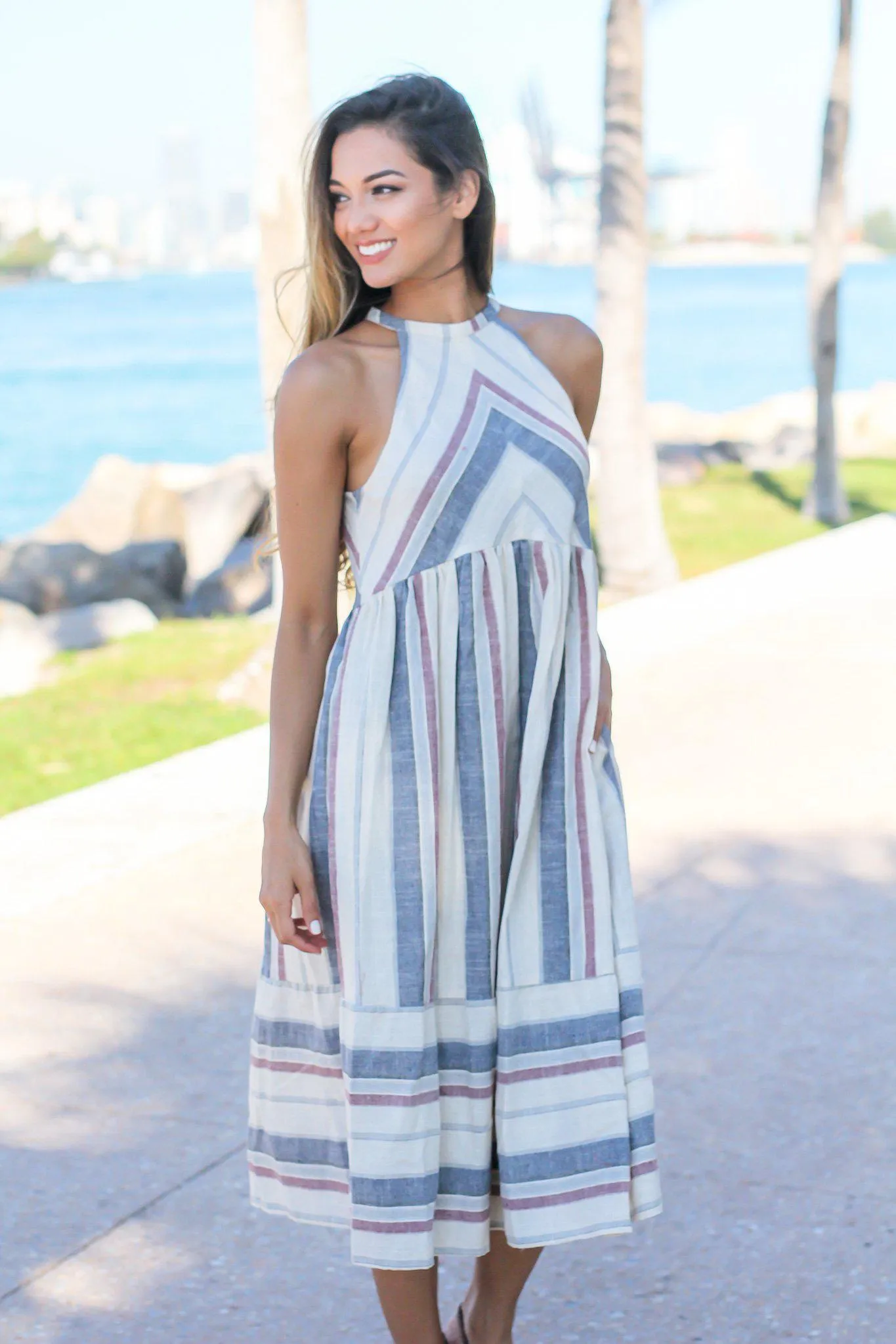 Natural Striped Midi Dress