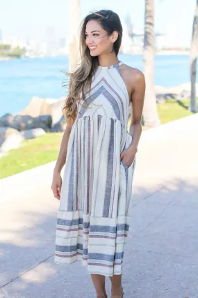 Natural Striped Midi Dress
