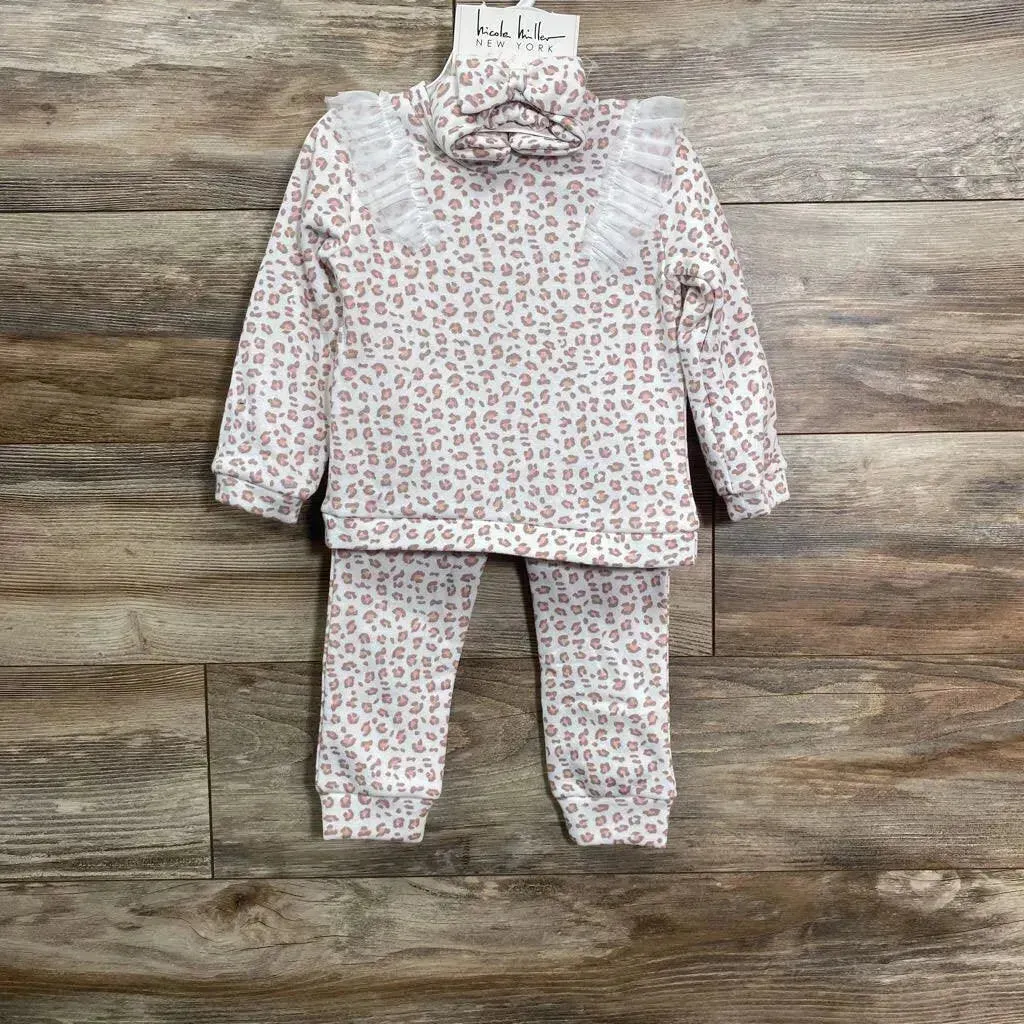 NEW Nicole Miller 3pc Fleece Leopard Print Sweatshirt Set sz 24m