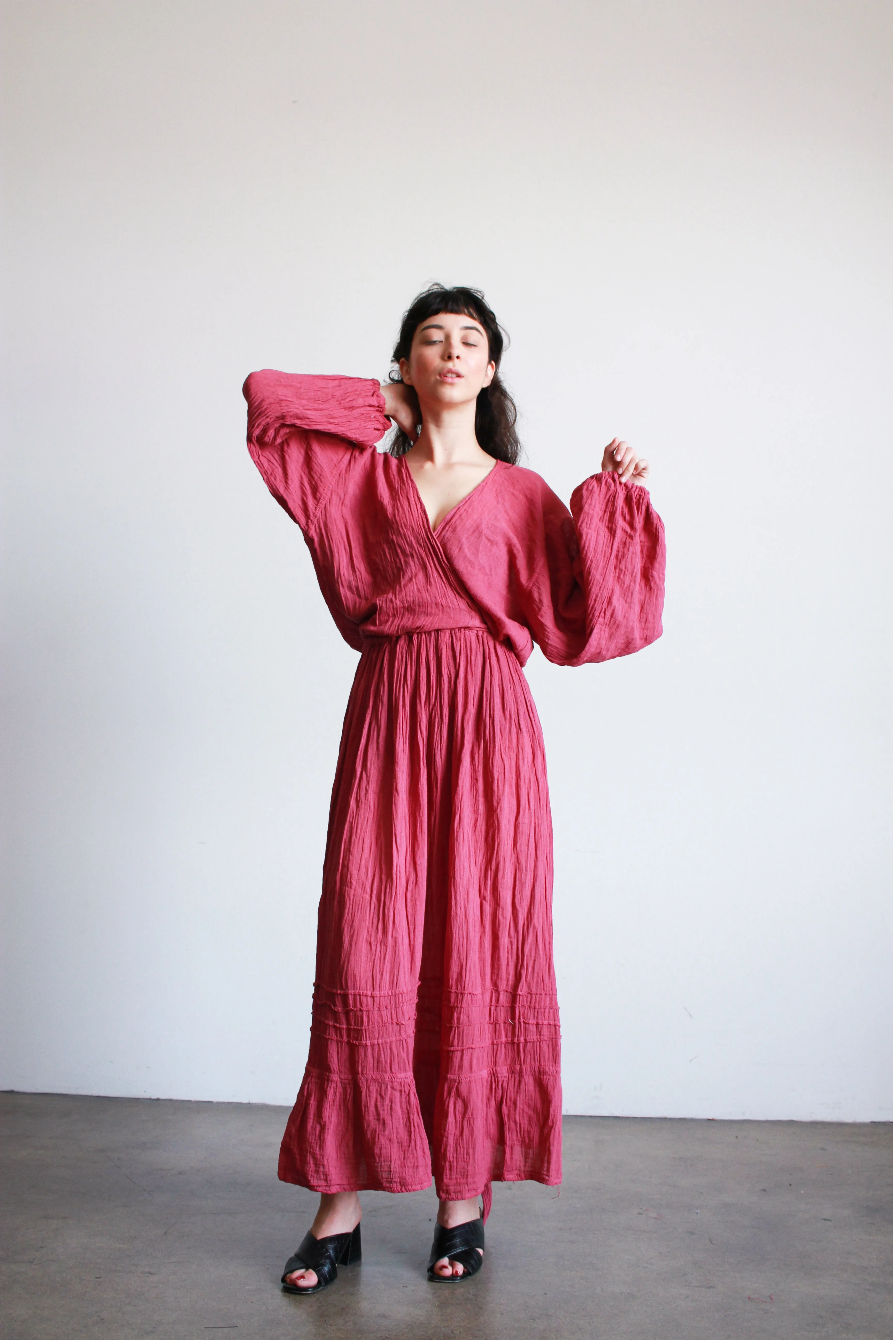 Oaxacan Gauzy Cotton Wrap Maxi Dress