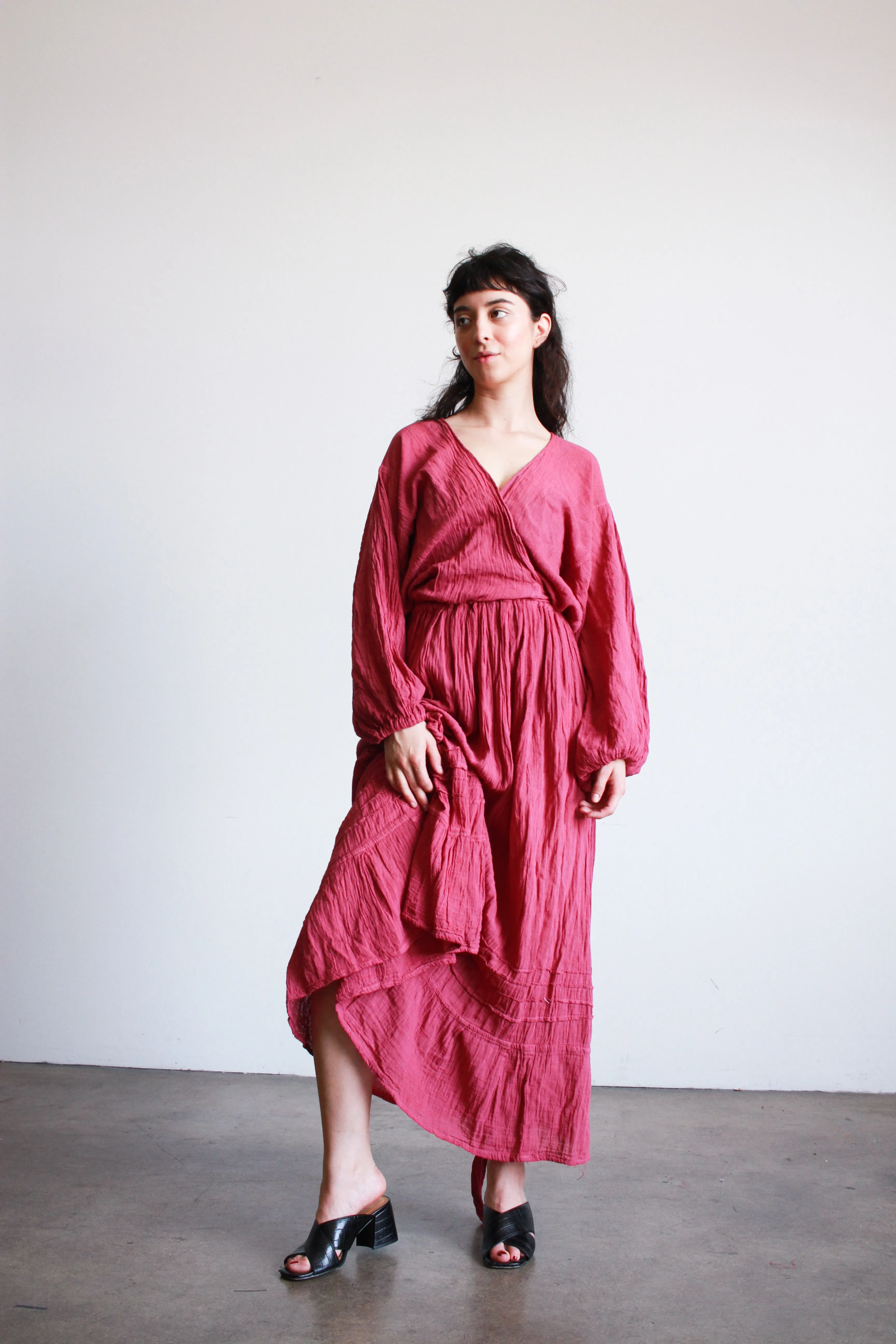 Oaxacan Gauzy Cotton Wrap Maxi Dress