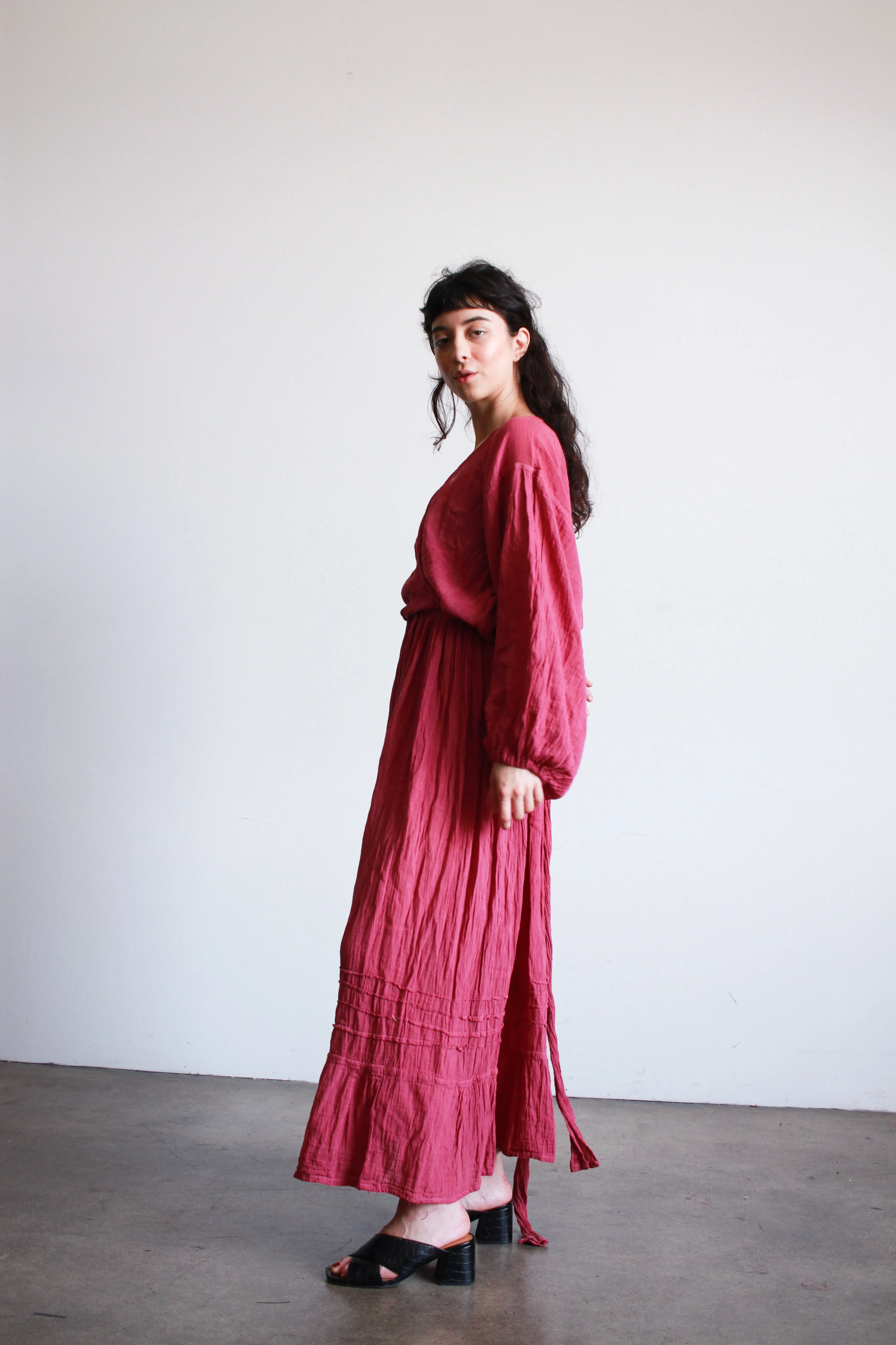 Oaxacan Gauzy Cotton Wrap Maxi Dress