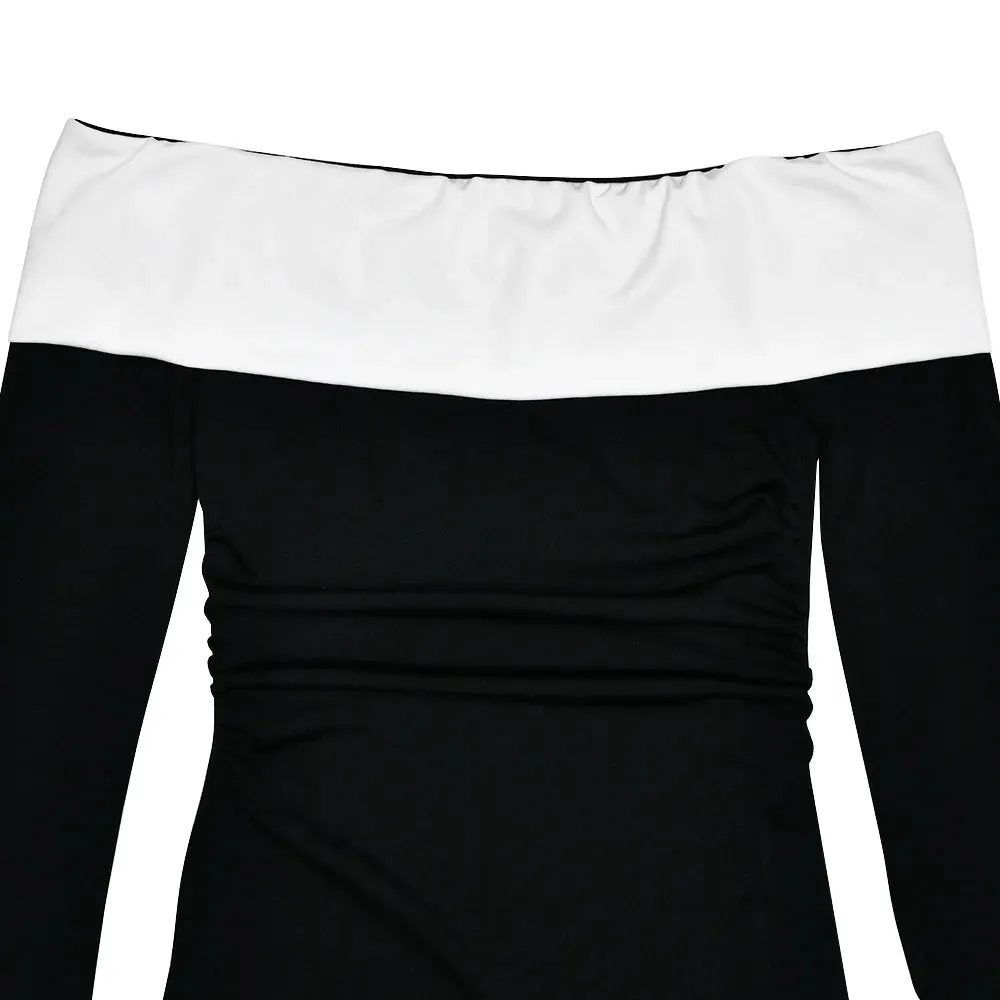 Off Shoulder Two-Tone Mini Dress - Perfect for Date Nights and Casual Parties