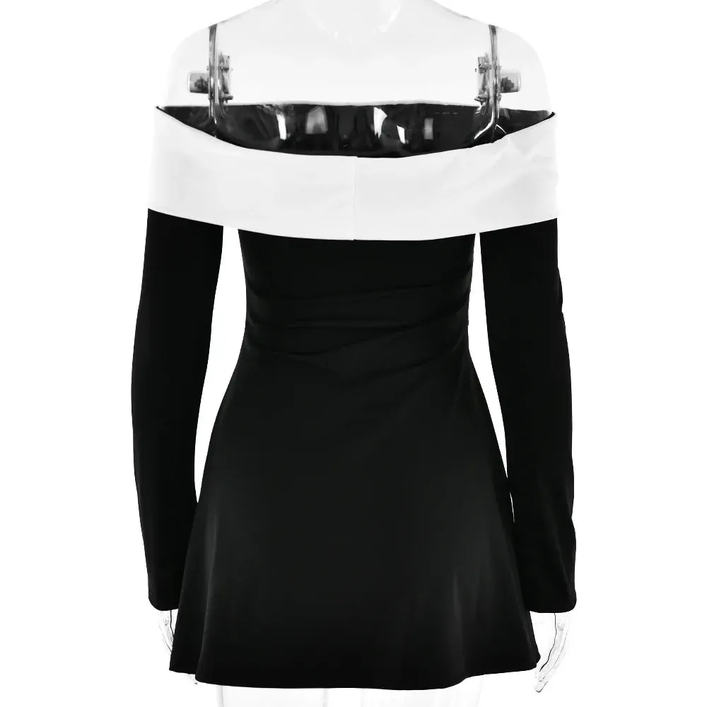 Off Shoulder Two-Tone Mini Dress - Perfect for Date Nights and Casual Parties