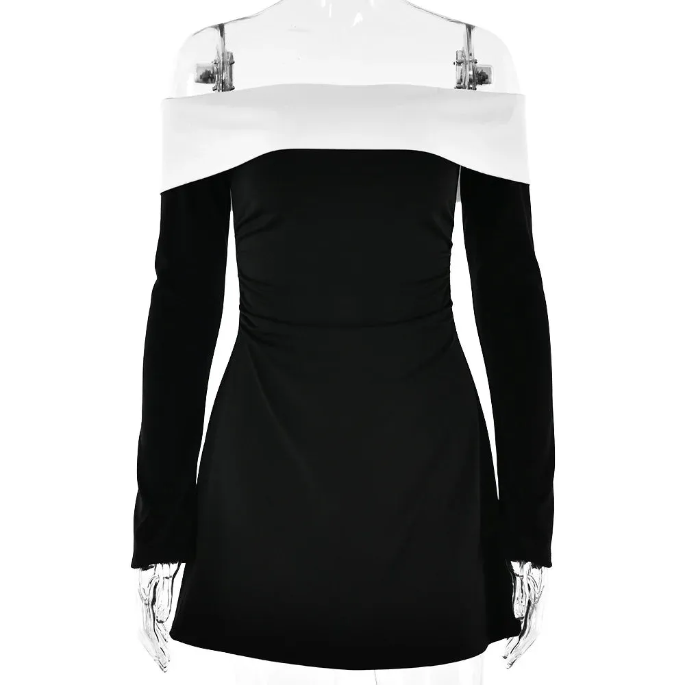 Off Shoulder Two-Tone Mini Dress - Perfect for Date Nights and Casual Parties