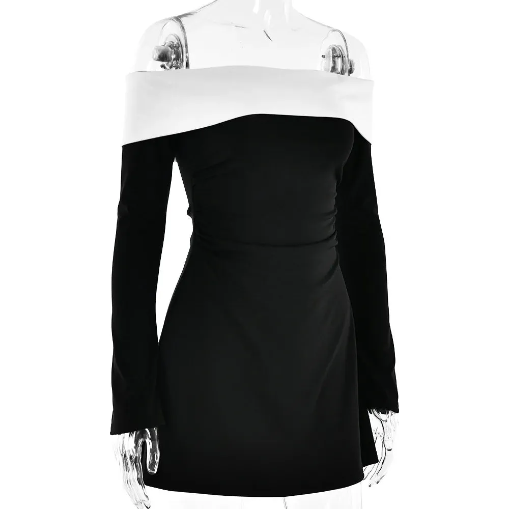Off Shoulder Two-Tone Mini Dress - Perfect for Date Nights and Casual Parties
