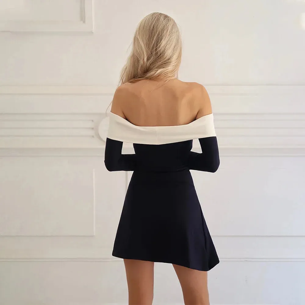 Off Shoulder Two-Tone Mini Dress - Perfect for Date Nights and Casual Parties