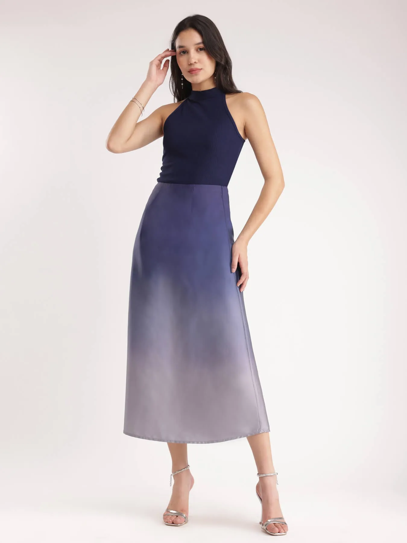 Ombre Midi Skirt - Blue And Grey