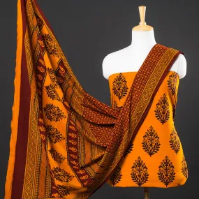 Orange - 3pc Bagh Block Printed Natural Dyed Cotton Suit Material Set 03