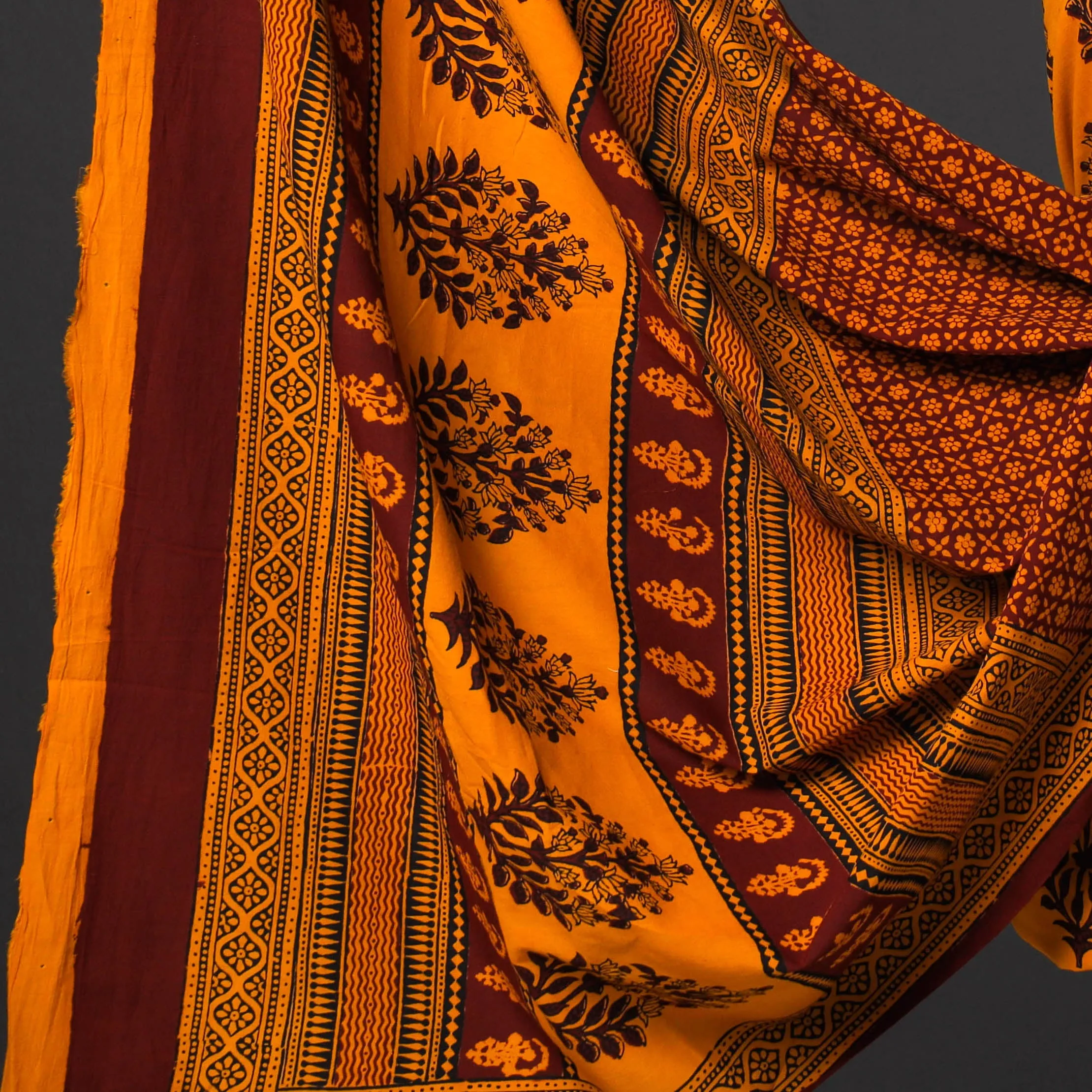 Orange - 3pc Bagh Block Printed Natural Dyed Cotton Suit Material Set 03