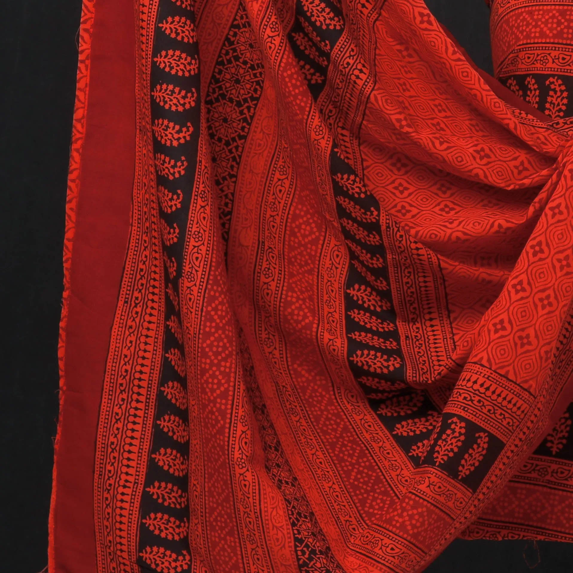 Orange - 3pc Bagh Block Printed Natural Dyed Cotton Suit Material Set