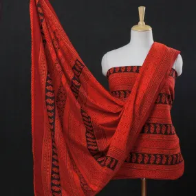 Orange - 3pc Bagh Block Printed Natural Dyed Cotton Suit Material Set