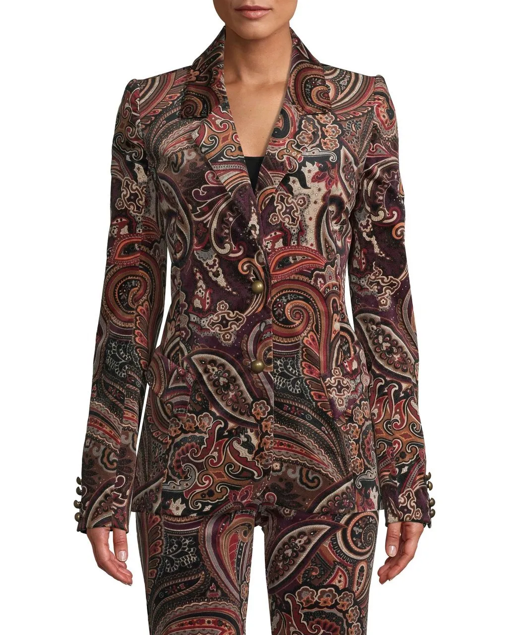 Paisley Velveteen Blazer In Burgundy