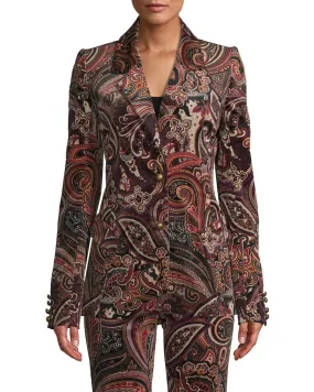 Paisley Velveteen Blazer In Burgundy