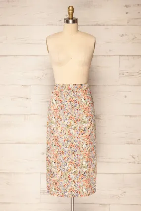 Pajai | Floral Print Midi Skirt w/ Elastic Waist