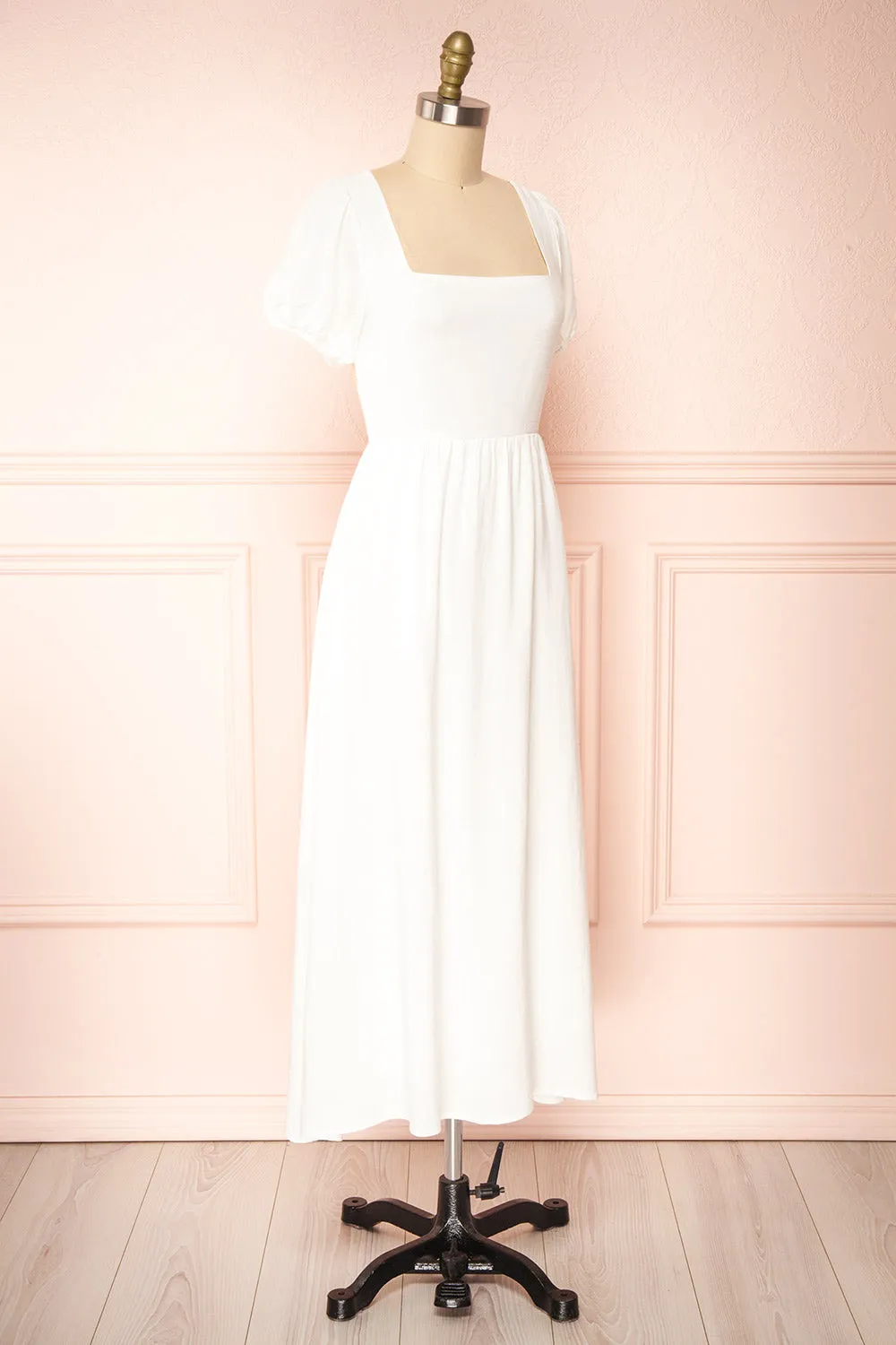 Pamua | Open Back Midi Dress w/ Puffy Sleeves