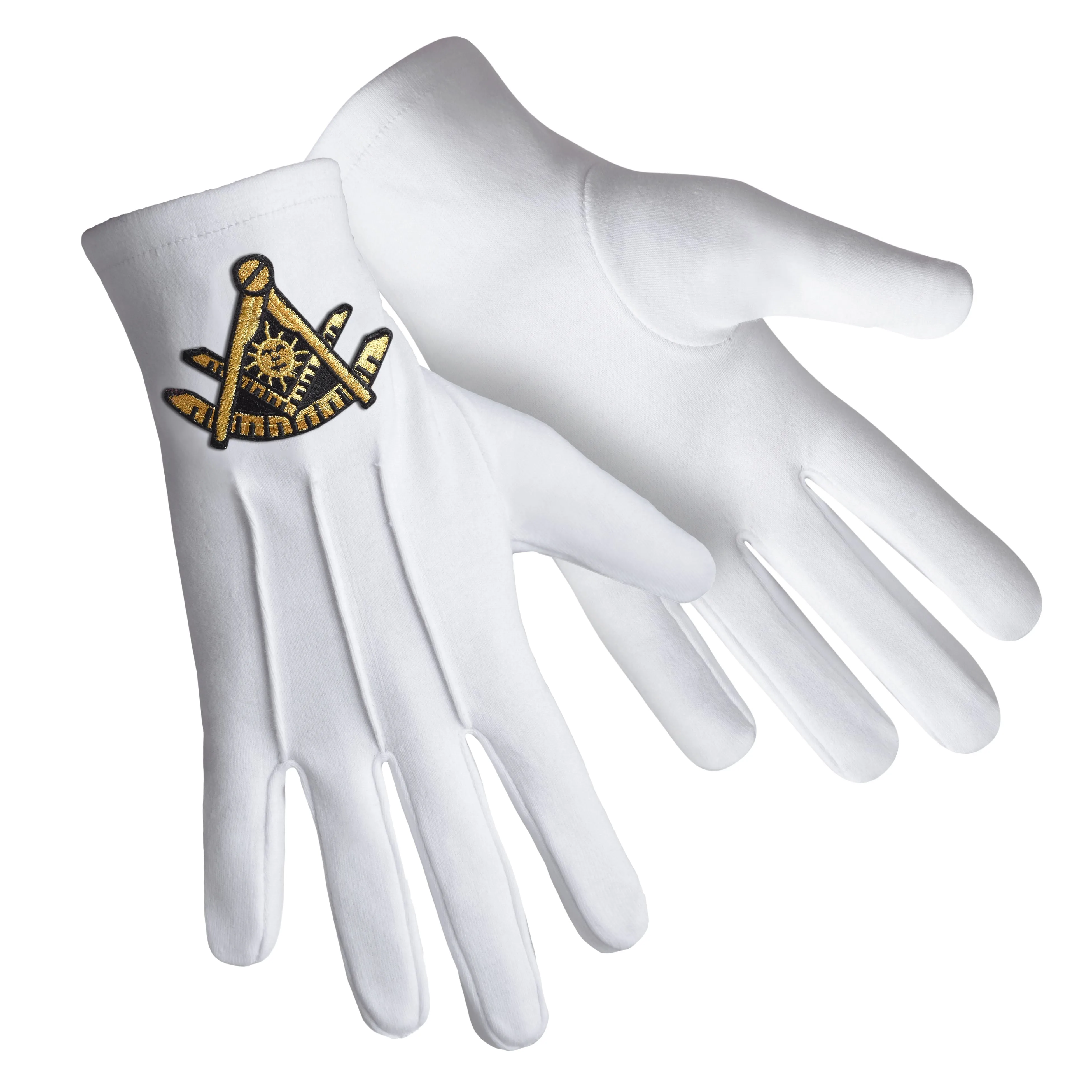 Past Master Blue Lodge California Regulation Gloves - Pure Cotton Gold Emblem