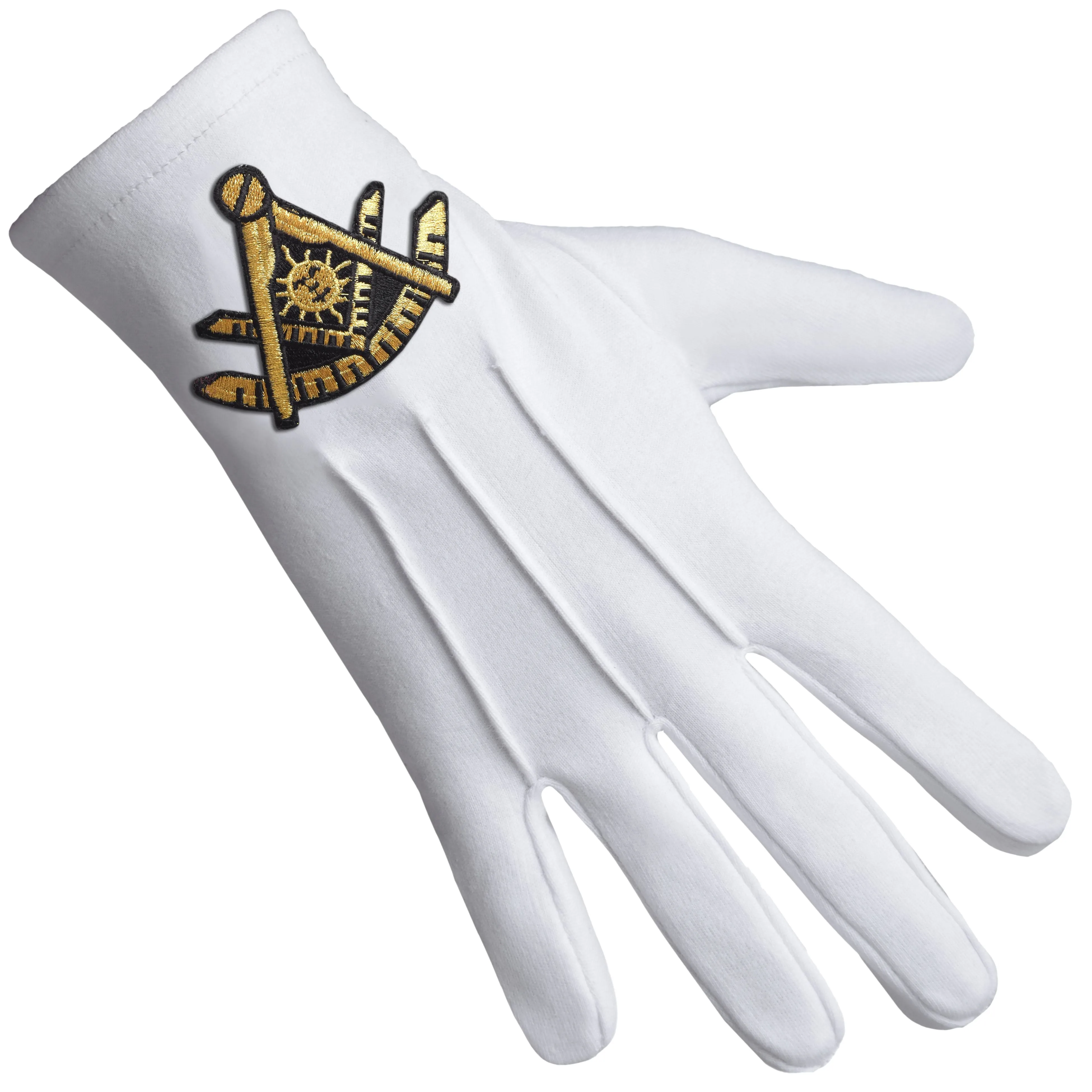 Past Master Blue Lodge California Regulation Gloves - Pure Cotton Gold Emblem