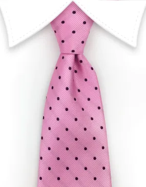 Pink Tie with Dark Purple Polka Dots
