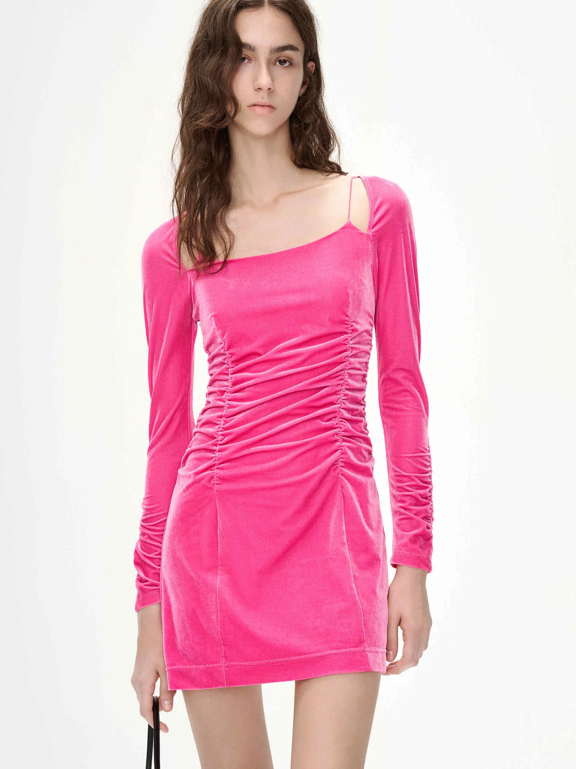 Pleated Detail Velvet Dress