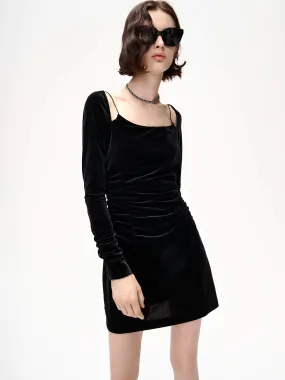 Pleated Detail Velvet Dress