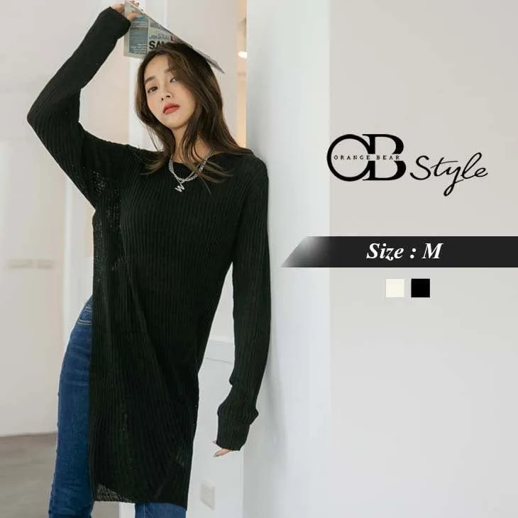 PURE COLOR LONGLINE KNIT ROUND NECK TUNIC CARDIGANS
