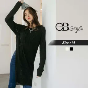 PURE COLOR LONGLINE KNIT ROUND NECK TUNIC CARDIGANS