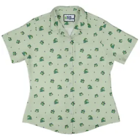 Raining Frogs Pastel Green Curvy Button Up Shirt