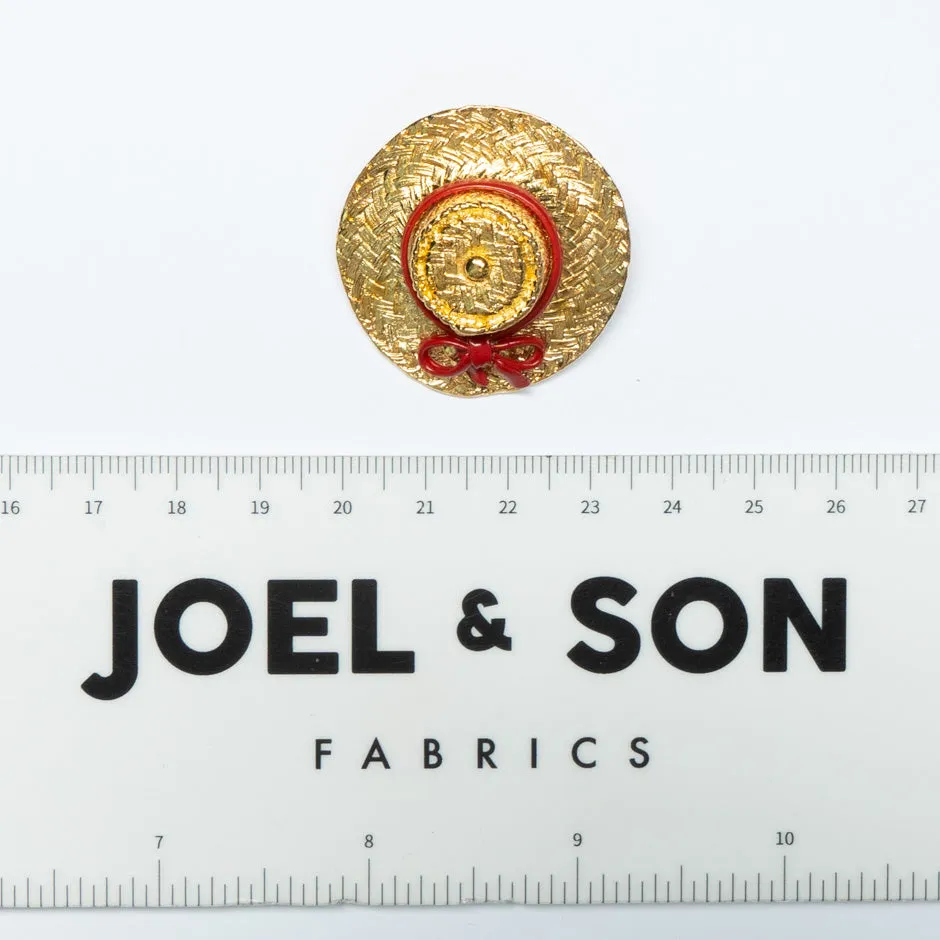 Red Ribboned Gold Hat Button