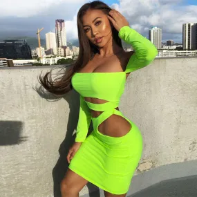 “Rise” Long sleeve Cutout detail bodycon dress