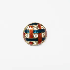 Round Red & Blue Woven Diamanté Button