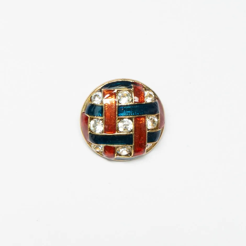 Round Red & Blue Woven Diamanté Button