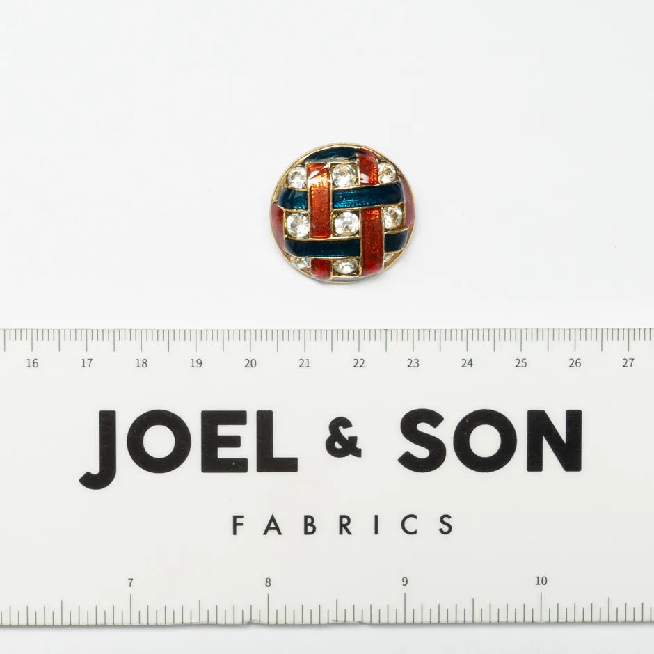 Round Red & Blue Woven Diamanté Button