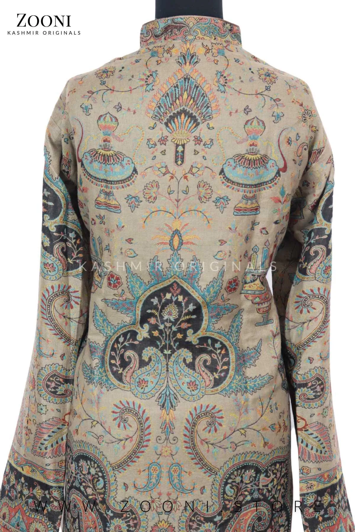 Royal - Limited Edition Stitched Kaani Woven Women's Luxury Coat - Pale Oyster