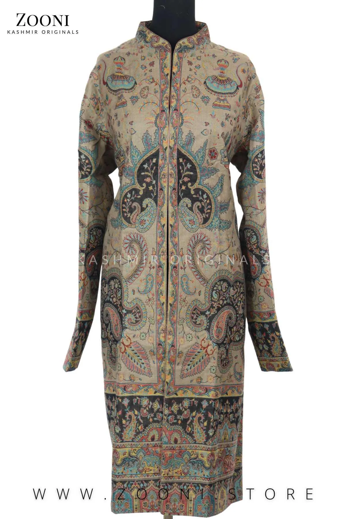Royal - Limited Edition Stitched Kaani Woven Women's Luxury Coat - Pale Oyster
