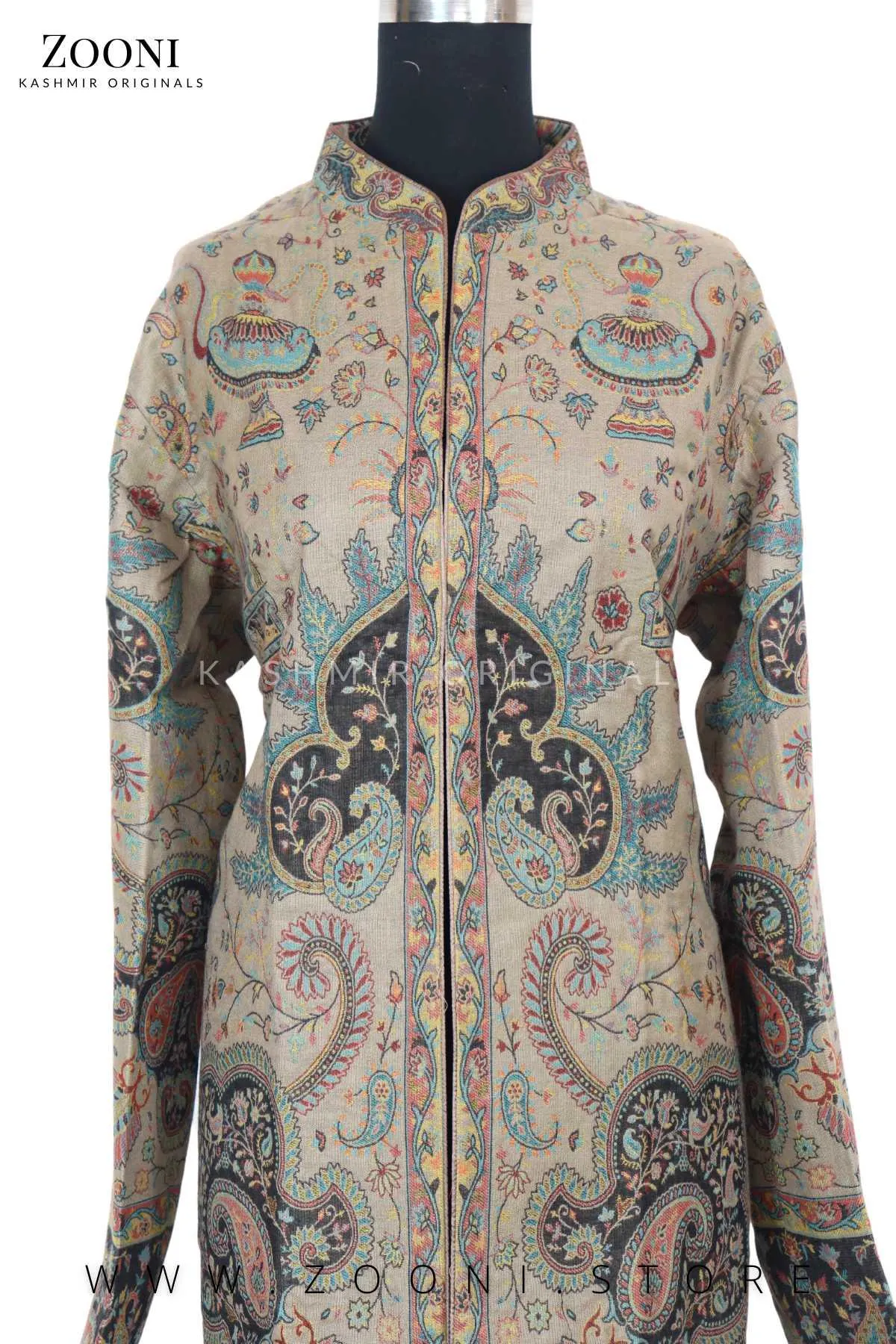 Royal - Limited Edition Stitched Kaani Woven Women's Luxury Coat - Pale Oyster